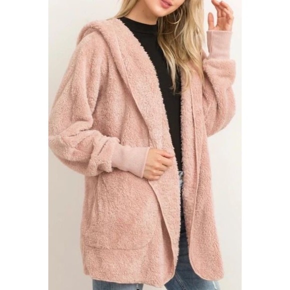 Sweaters - Rose - Light Pink Faux Fur Cardigan Jacket hoodie